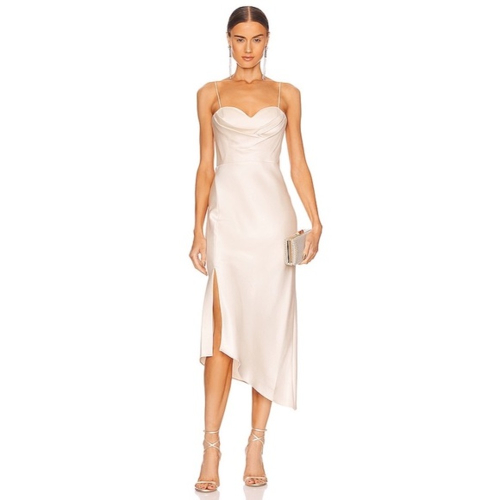 Alice + Olivia Kiyoko Midi Satin Cowl Neck Slip Dress Champagne Size 6
